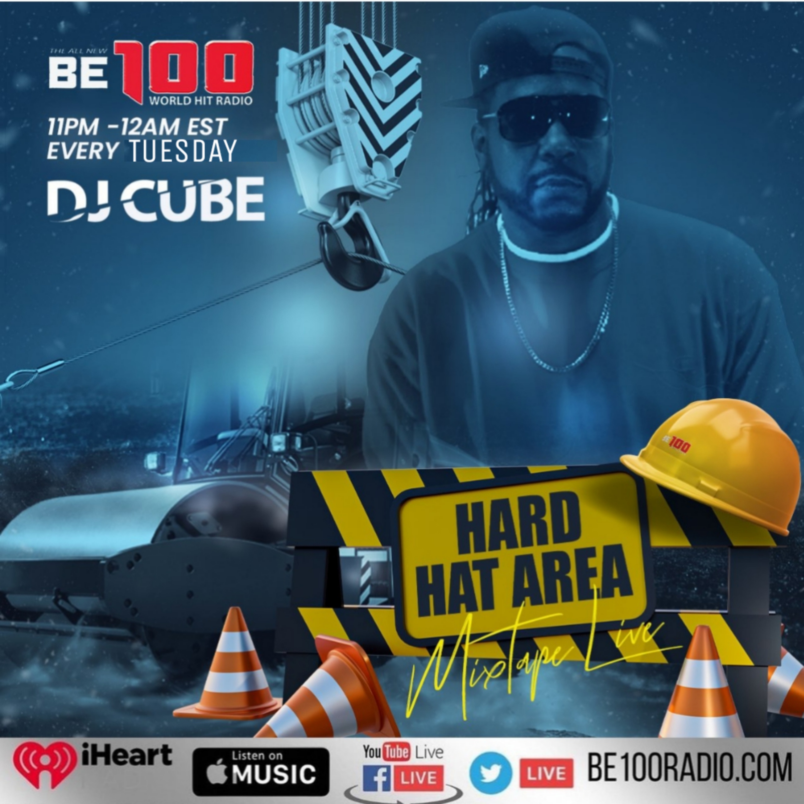 DJ Cube with hard hat area sign